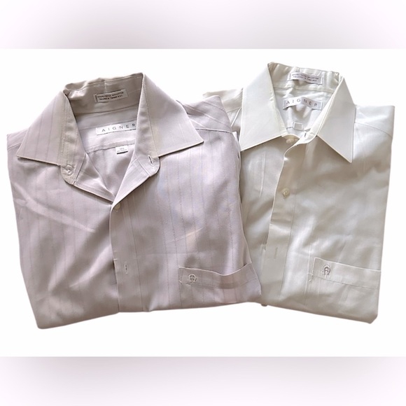 Bundle of 2 Men’s Aigner dress shirts.  Cream & Light taupe both size 14.5 - Picture 1 of 11
